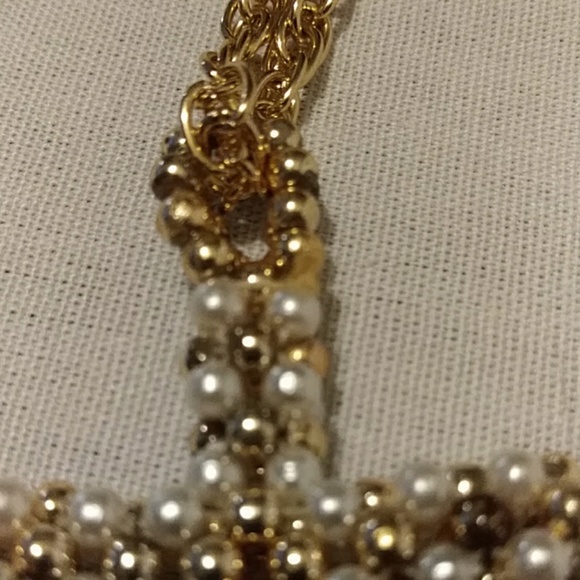 Cross Pearl and Gold Tone Necklace - Picture 3 of 5